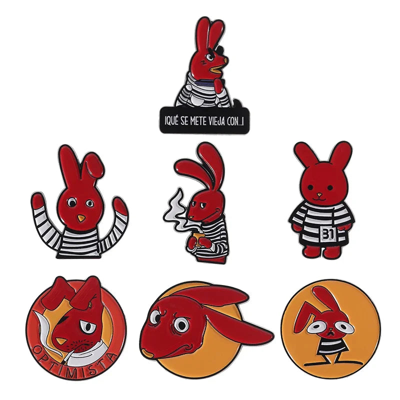 Humorous Anime Character Enamel Pins Red Eared Rabbit Brooch for Backpack and Jewelry Gifts