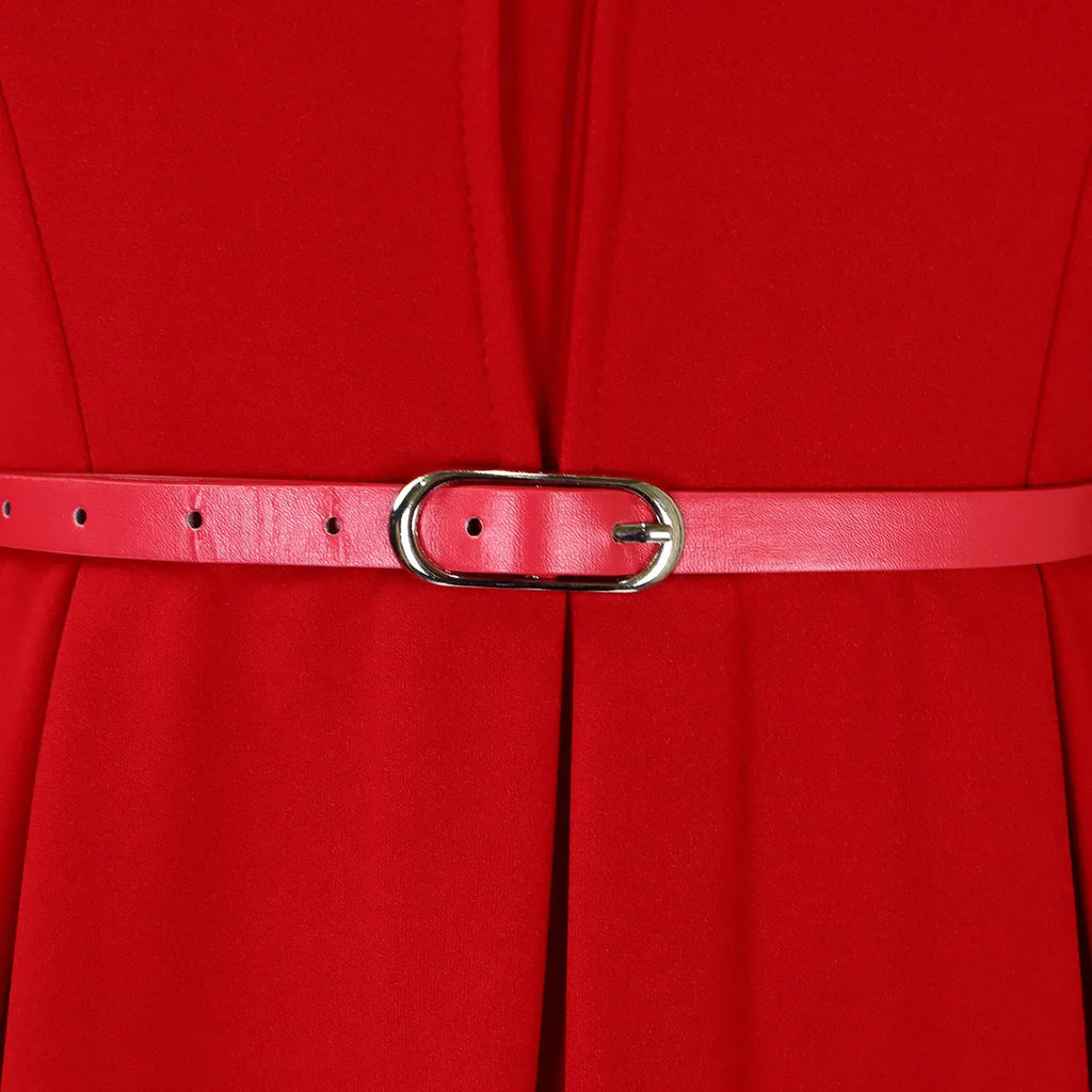 V Neck Office Sheath Dress For Women Belted Midi Style