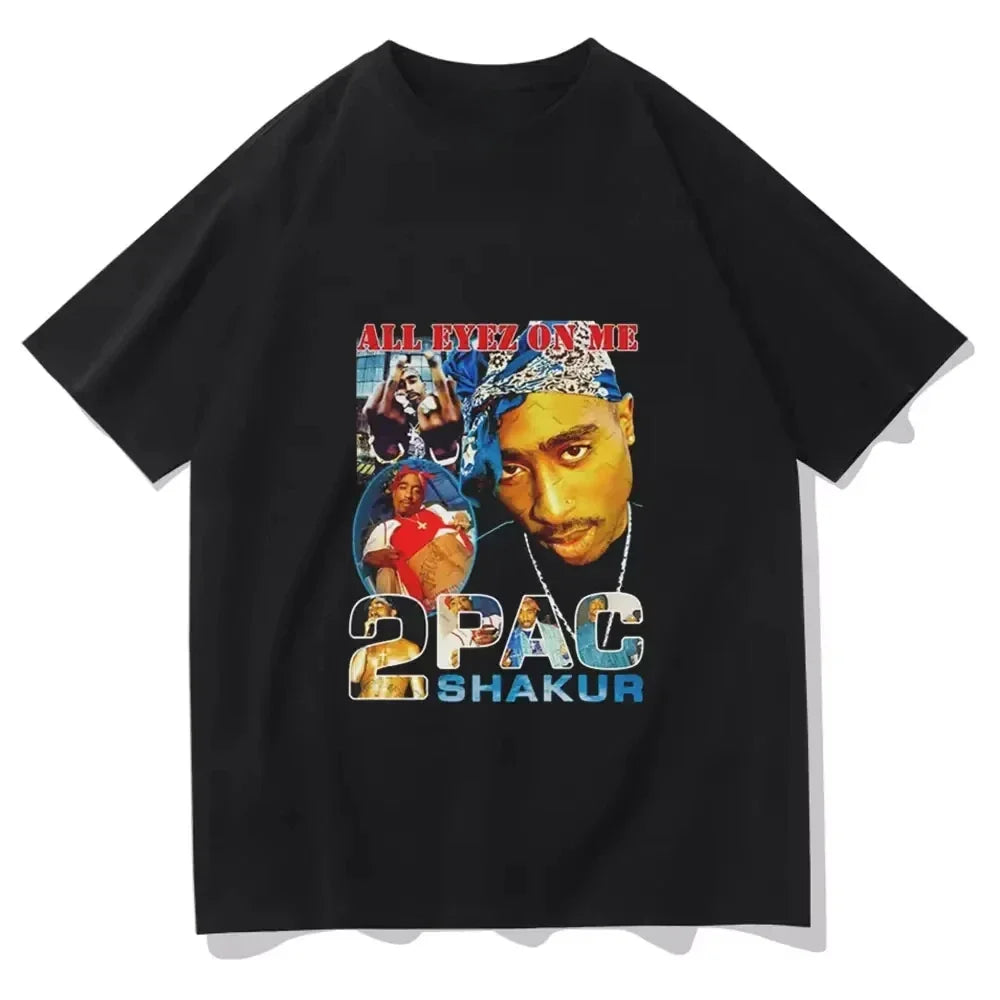 Tupac Hip Hop Graphic Print T-Shirt for Women Unisex Casual Oversized Y2K Streetwear Tee