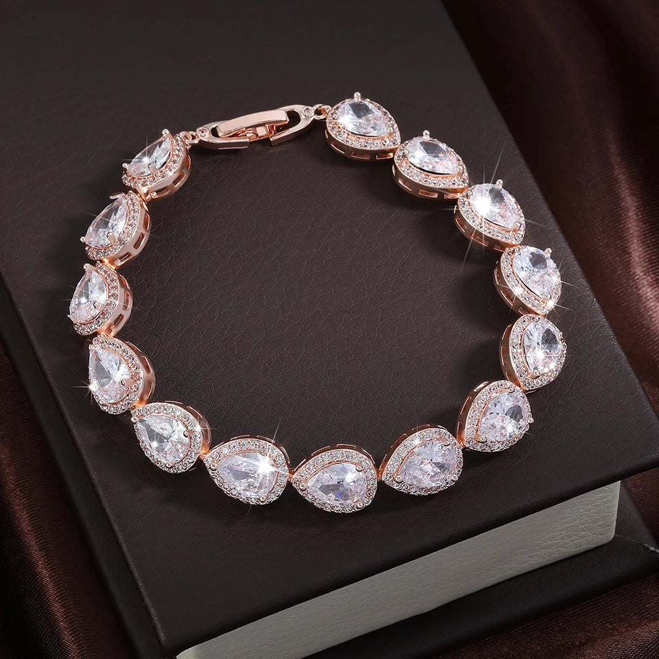 Geometric Water Drop CZ Bracelet for Women - Elegant Zircon Jewelry for Weddings and Parties