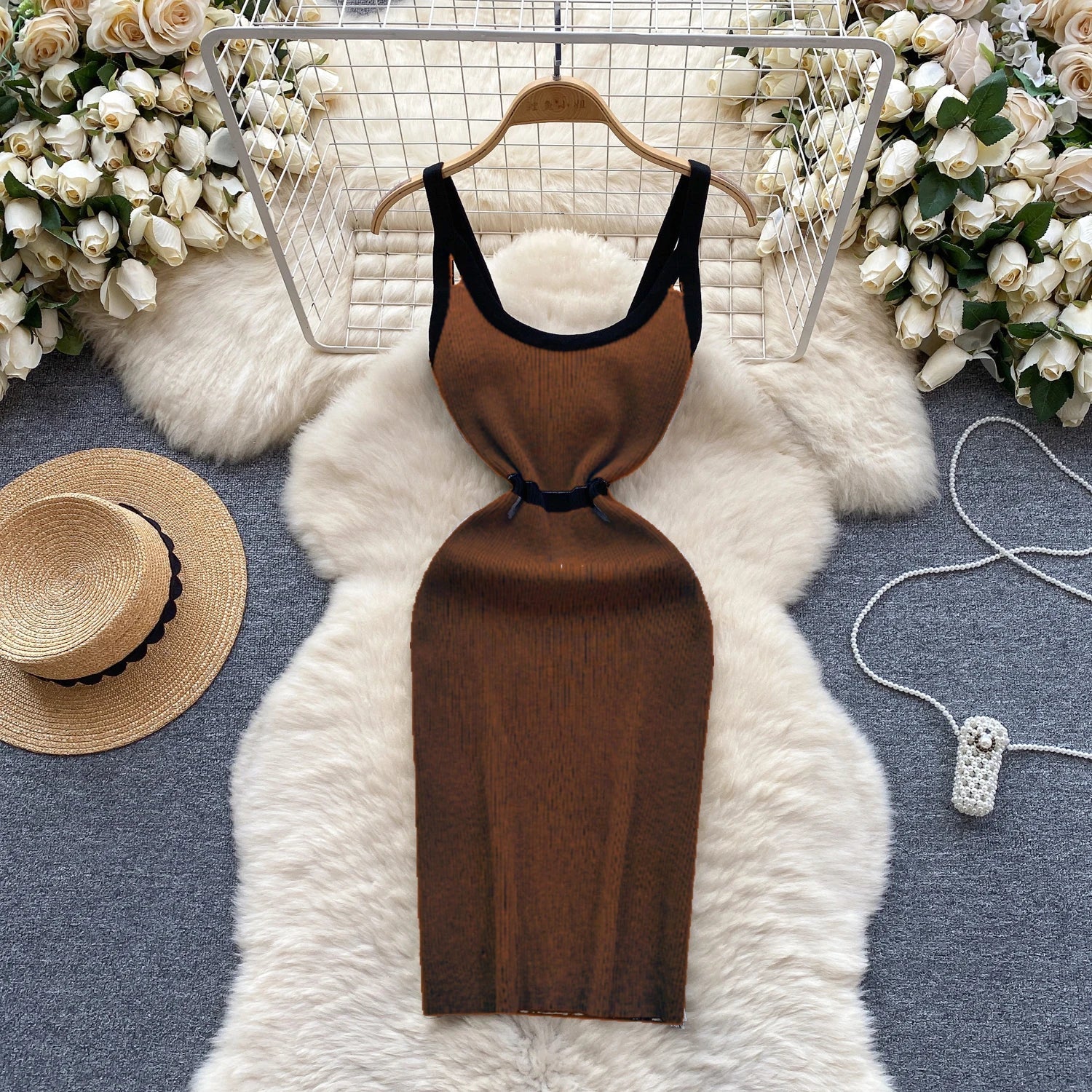 Casual Knit Wrap Dress With Off Shoulder Stripes For Summer