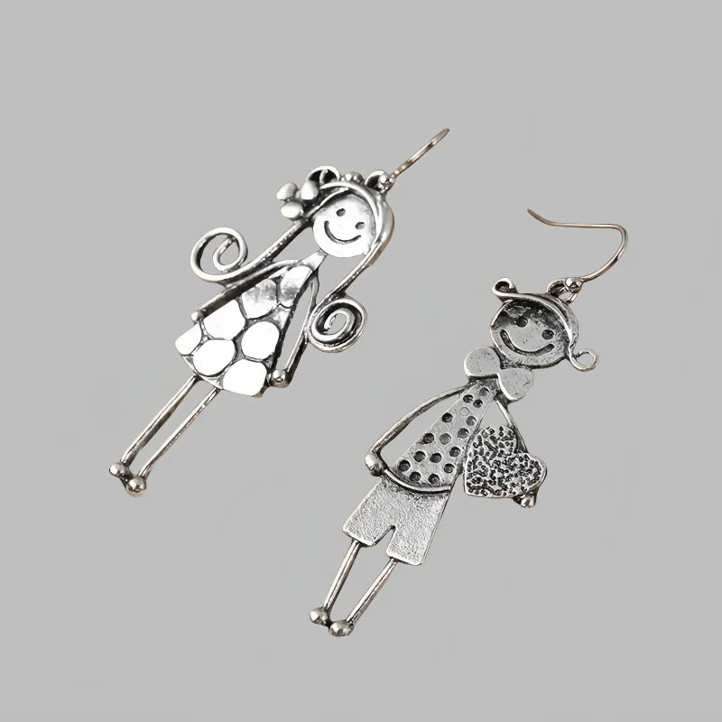 Creative Retro Minimalist Couple Character Metal Pendant Earrings for Women