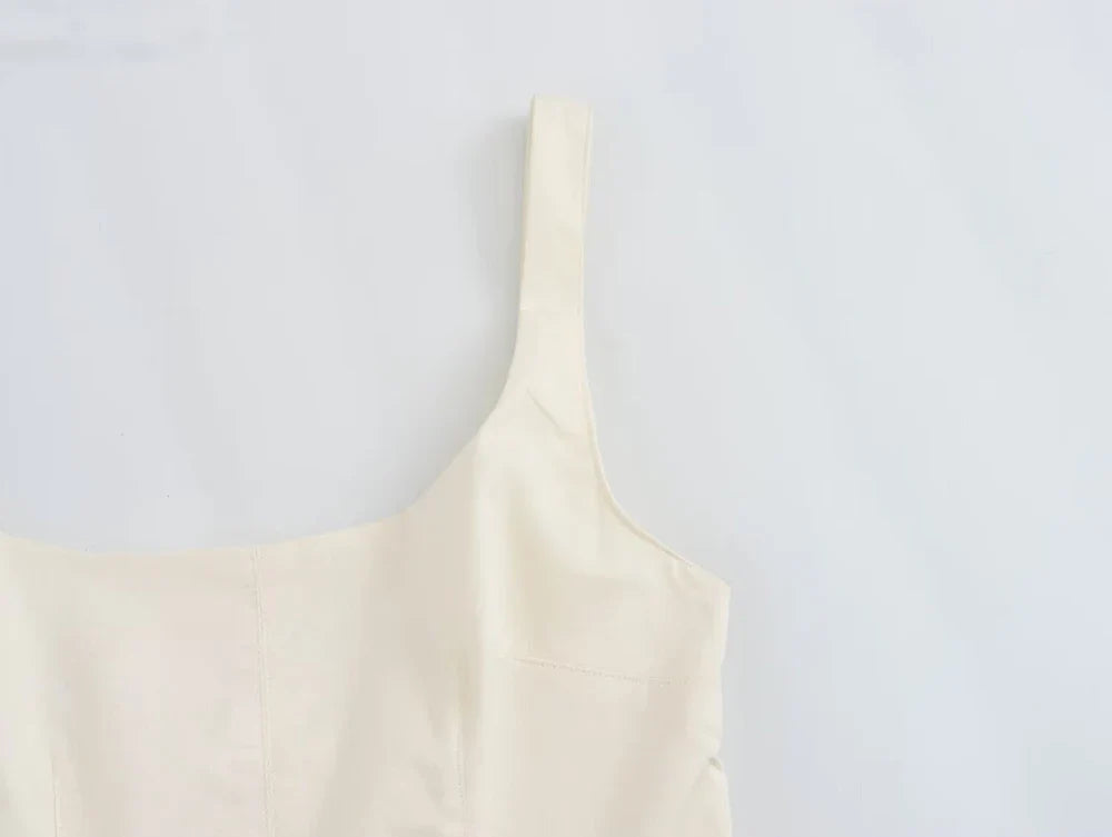 Square Neck Sleeveless Patchwork Dress With Belt For Party