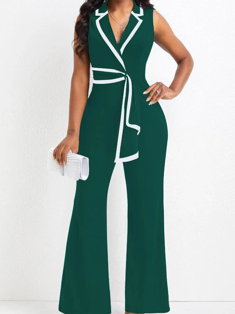 Women's Elegant Sleeveless V Neck Overalls Jumpsuit Full Length Wide Leg Pants Office Casual Summer Outfit