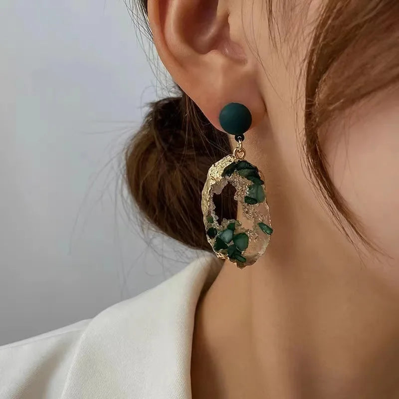 Vintage Emerald Irregular Earrings for Women Fairycore Luxury Jewelry