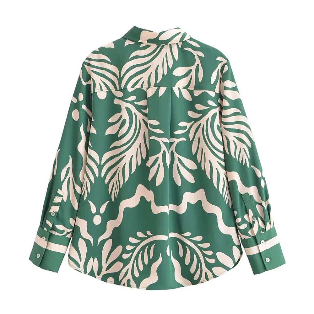 Casual Fashion Printed Collar Long Sleeve Shirt and Drawstring Pants Set for Women