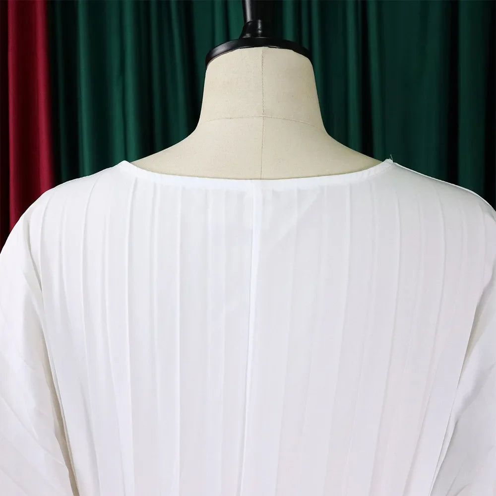 Elegant 2 Piece Women's Outfit with O Neck Blouse and High Waisted Wide Leg Pants Set