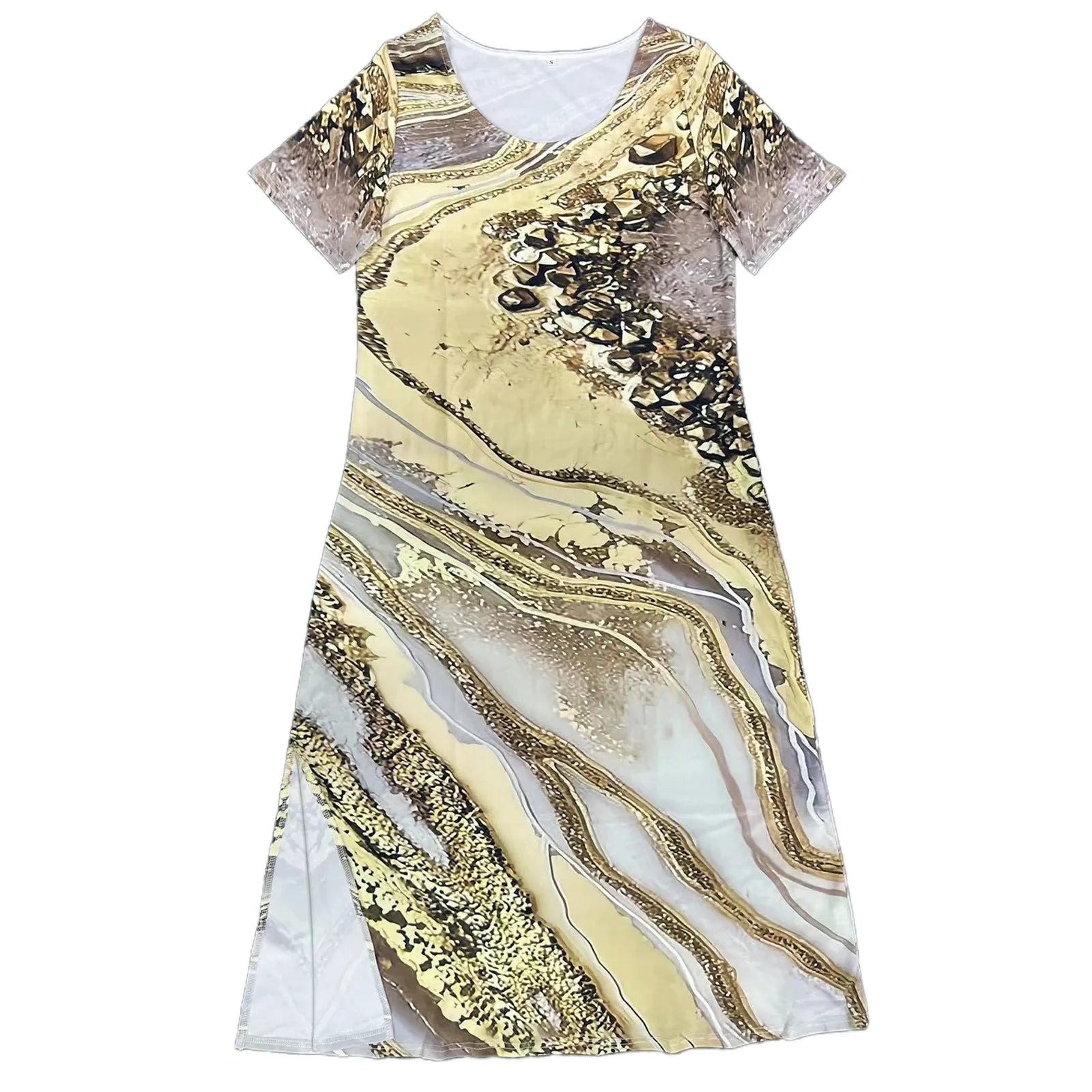 Women Allover Print Dress With Round Neck Short Sleeves