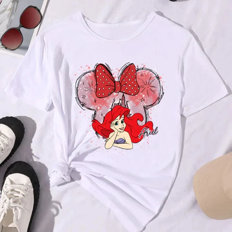 Kawaii Disney Princess Women's Cotton T-Shirt Comfortable Short Sleeve Summer Top