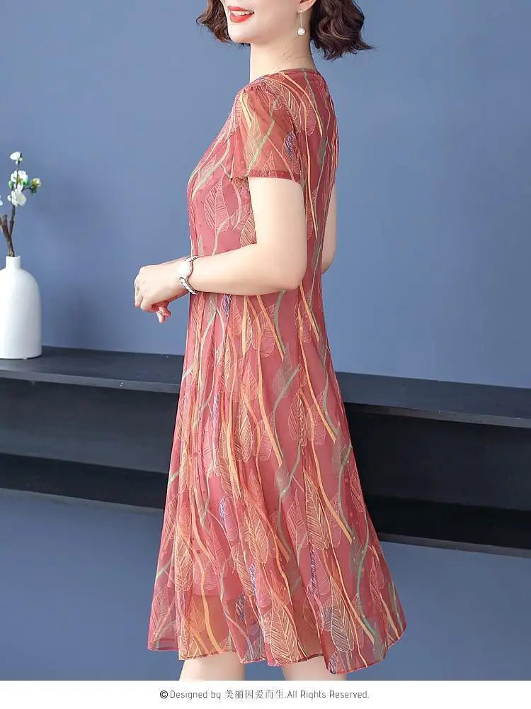 Casual V Neck Midi Dress For Women Chiffon A Line Summer