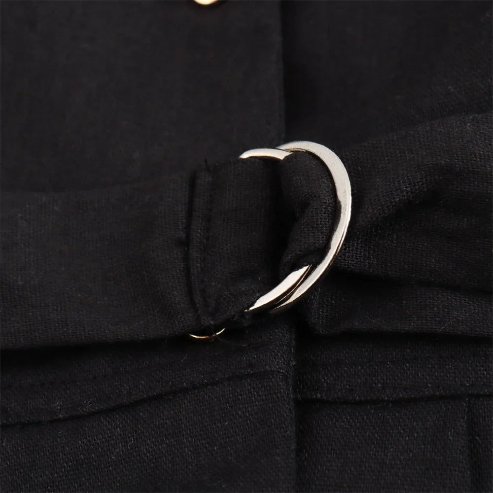 Elegant Linen Blend Belted Midi Dress Sleeveless Women