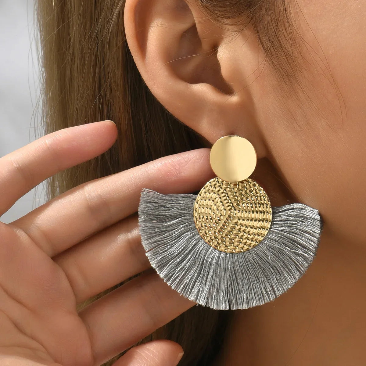 Bohemian Big Tassel Dangle White Fringe Earrings for Women Statement Jewelry