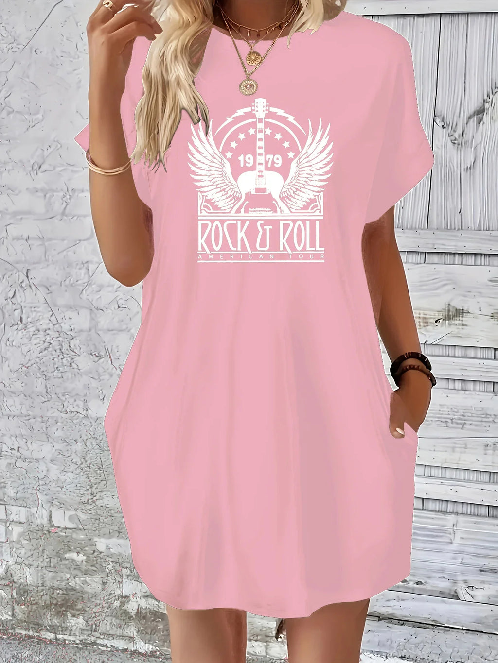 Plus Size Summer Dress Letter Print Round Neck Short Sleeve