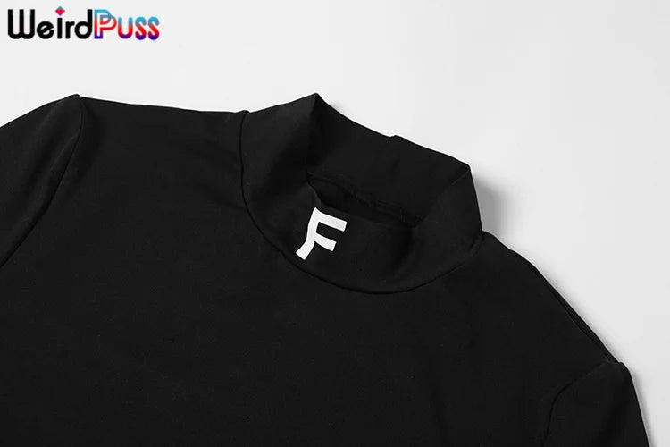 Weird Puss Letter Print Women's Tracksuit Set with Crop Top and Leggings for Stylish Streetwear