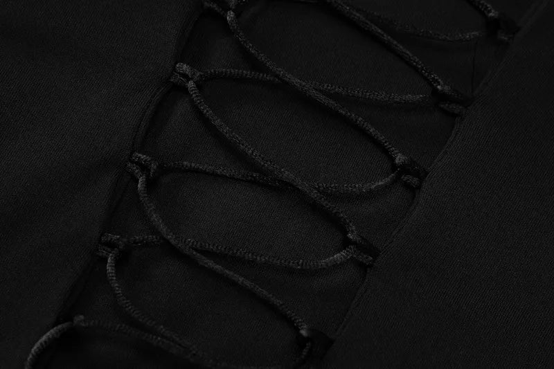 Lace Up Bandage Maxi Dress Black Long Sleeve Bodycon