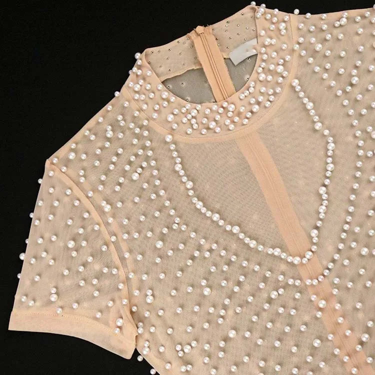 Elegant High Waisted Beaded Short Sleeve Jumpsuit for Women Luxury Birthday Dinner Party Romper Overalls Outfit