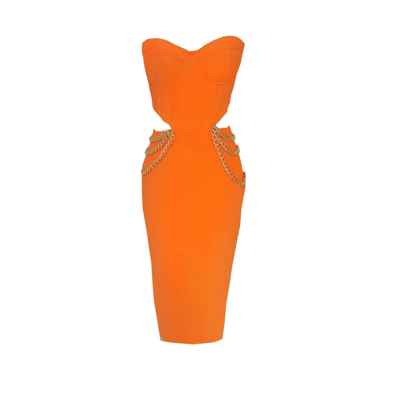 Strapless Hollow Out Bandage Midi Dress For Club Party