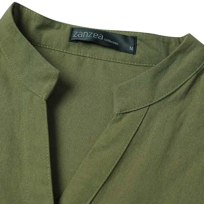 Cotton Summer Dress V Neck Short Sleeve Knee Length