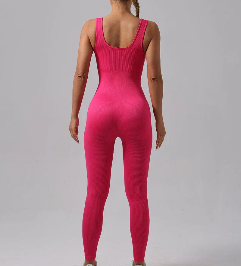 Seamless High Stretch Yoga Jumpsuit for Women Lightweight Breathable Fitness Activewear with Contouring Design and Moisture Wicking Fabric