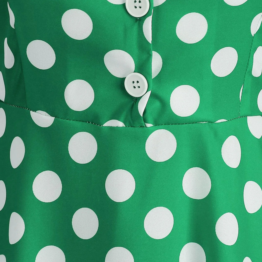 Retro Polka Dot Lace Up Backless Dress With Swing Puff