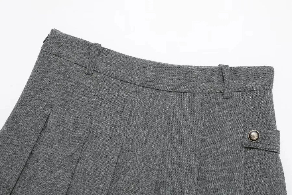 Double Breasted Epaulet O Neck Jacket with Chic Sashes and Pleated Mini Skirt Women's Streetwear Suit