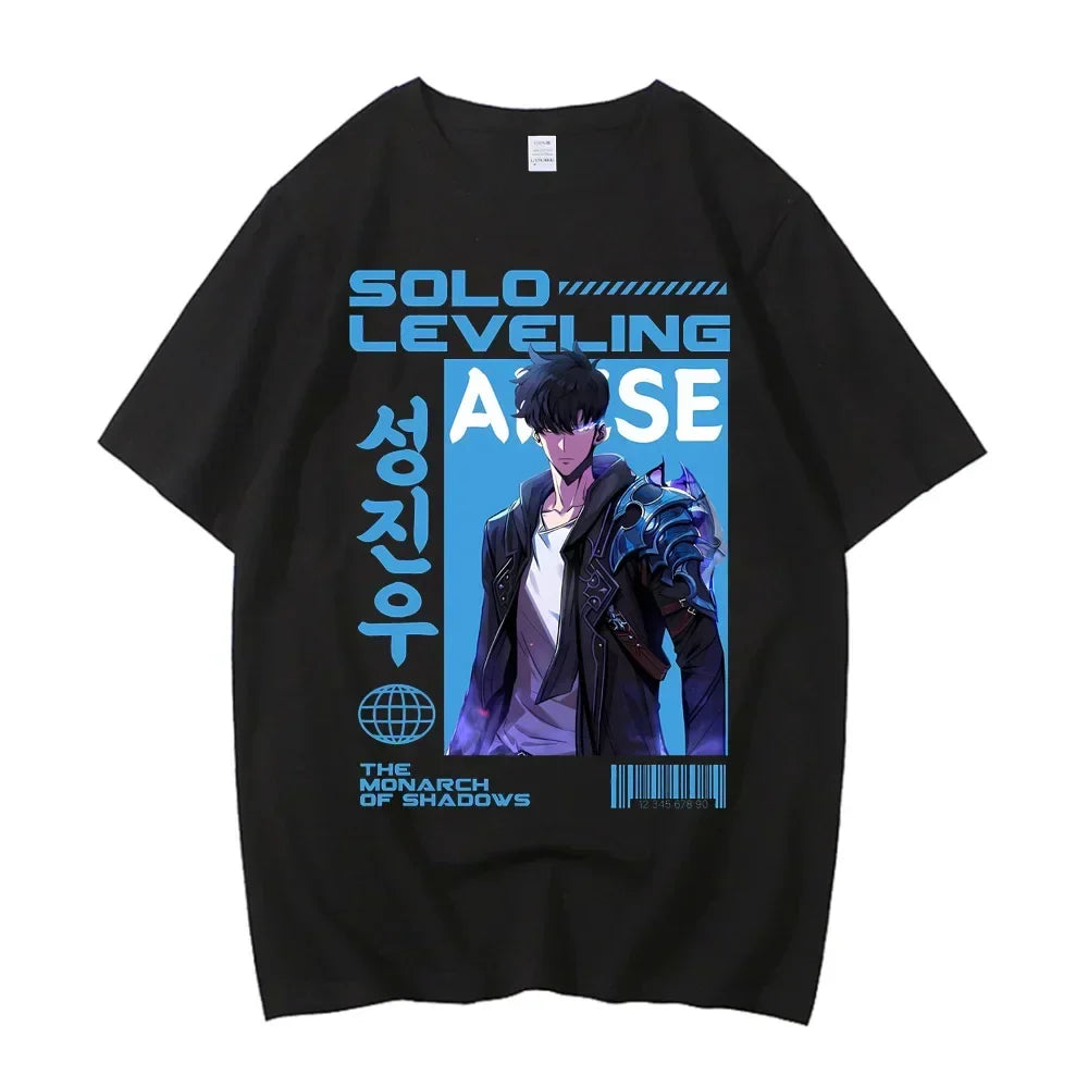 Sung Jinwoo Solo Leveling Anime Graphic T Shirt for Men and Women High Quality Cotton Short Sleeve Streetwear Tee