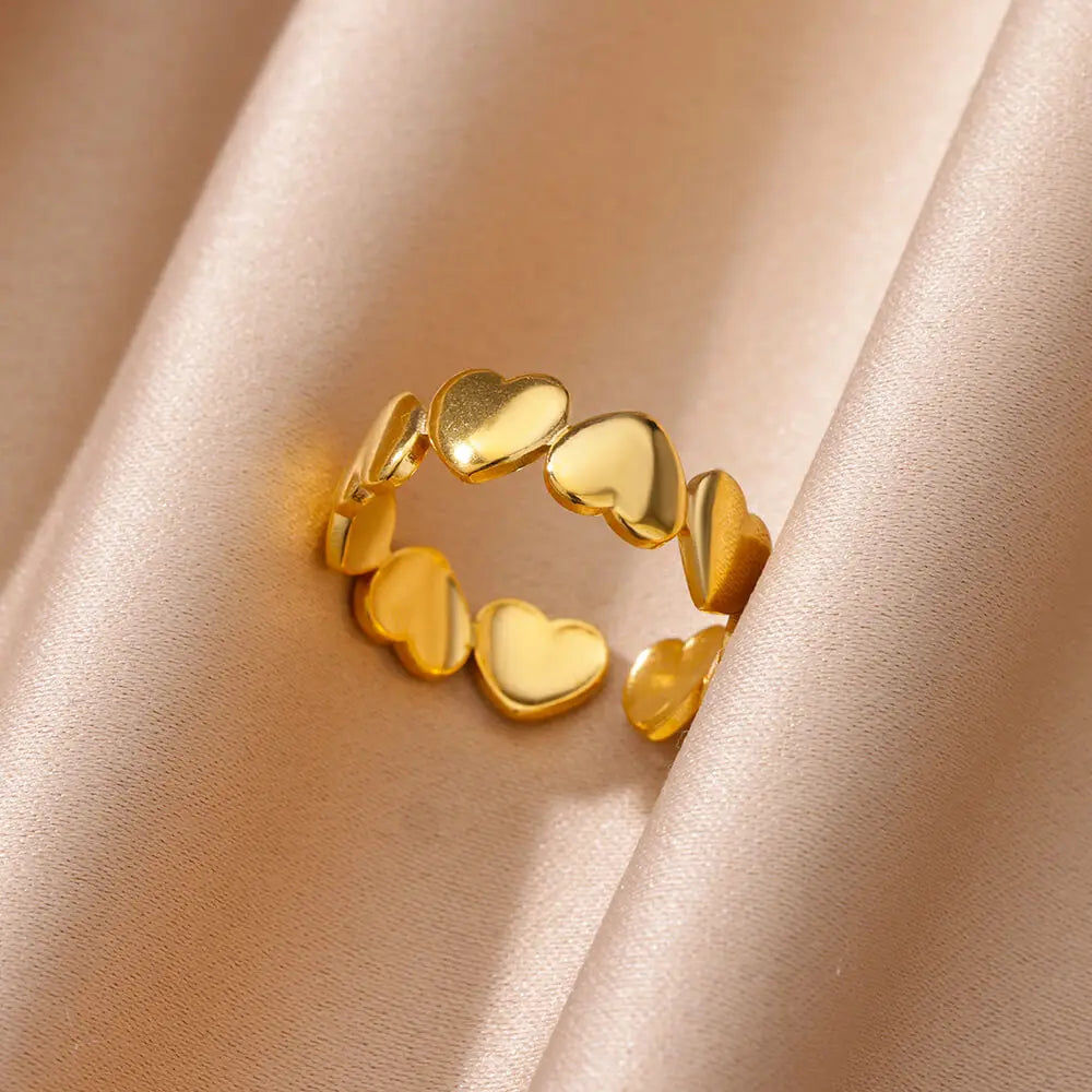 Gold Color Stainless Steel Heart Ring for Women Wedding Aesthetic Jewelry Gift