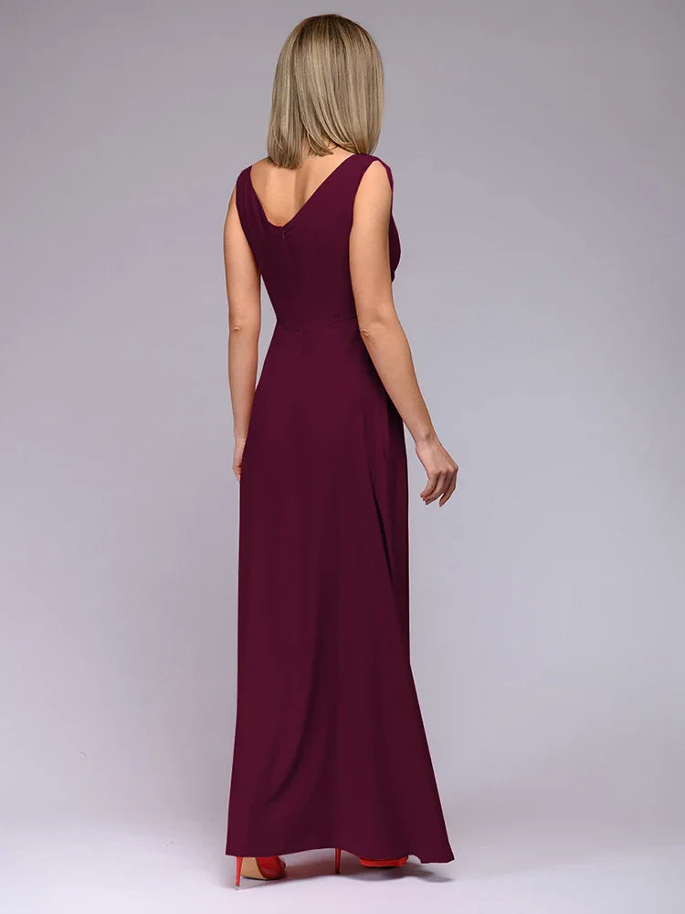 Deep V Neck Sleeveless Maxi Dress With Slit High Waist