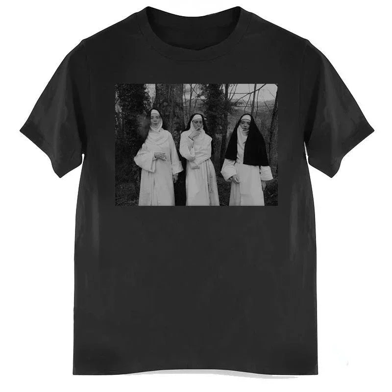 Nun Smokes Print TShirt for Women and Men Casual Streetwear Bowling Hipster Tee Summer Clothing