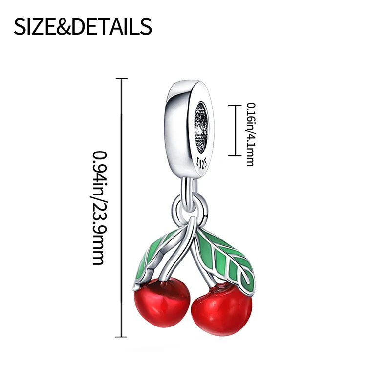 925 Silver Red Charms Beads for DIY Jewelry Bracelets Featuring Strawberry Ladybird and Lipstick Design