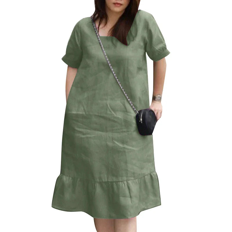 Knee Length Puff Sleeve Dress Women Casual A Line Style