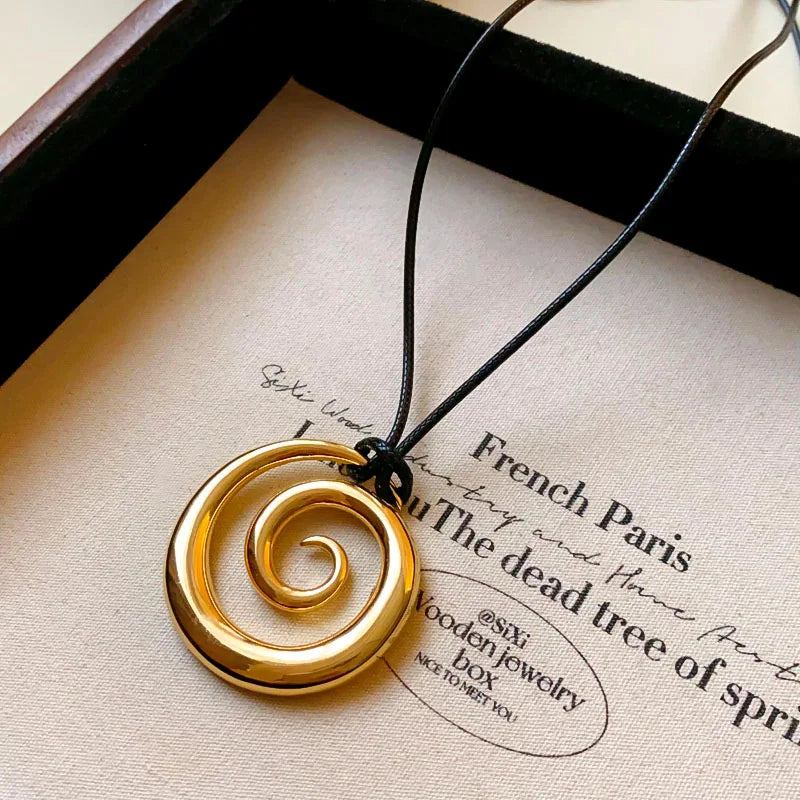 Punk Large U-Shape Geometric Pendant Necklace for Men and Women Adjustable Leather Rope Sweater Chain Jewelry