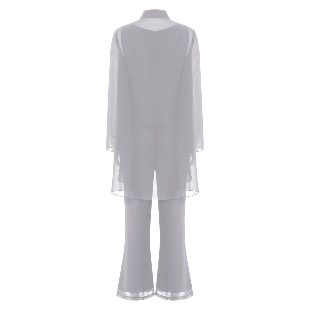 Womens Summer Chiffon 3 Piece Outfit Set with Tank Top Cardigan and Pants for Formal Events