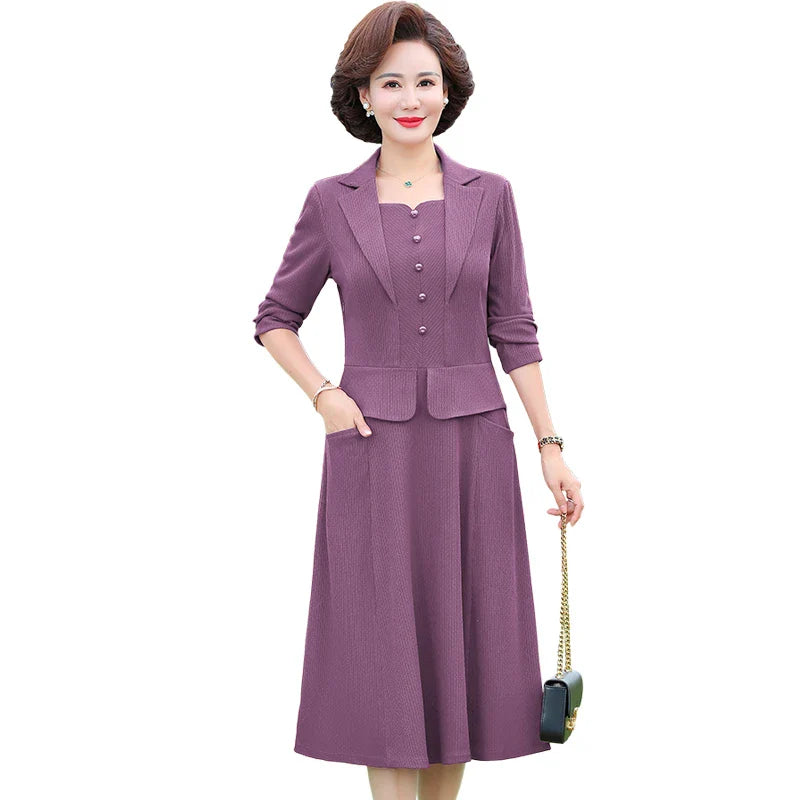 Autumn Women Aline Knee Length Office Dress With Collar