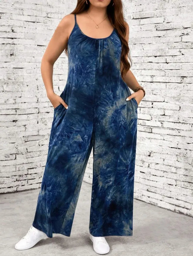 Summer Women's Printed Strap Vest Jumpsuit Casual Loose Fit Pants Stylish Lightweight Outfit