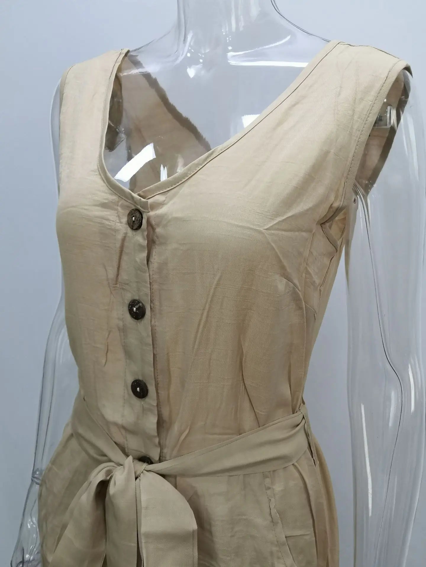 Women's Casual V Neck Monochromatic Jumpsuit with Five Point Shorts Lightweight Summer Outfit