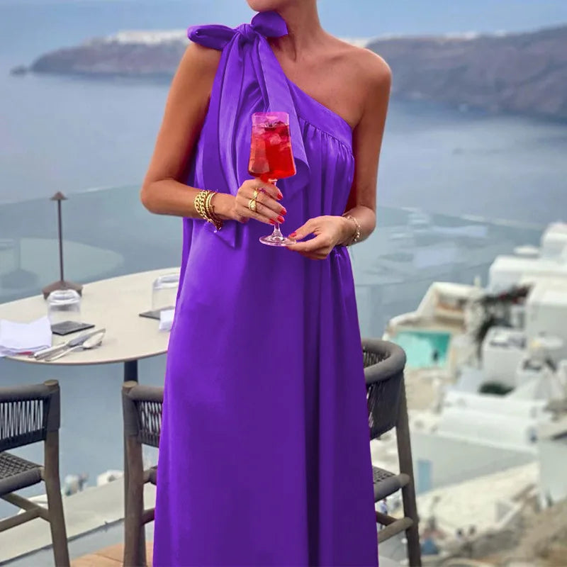 One Shoulder Maxi Dress With Draped Silhouette For Party