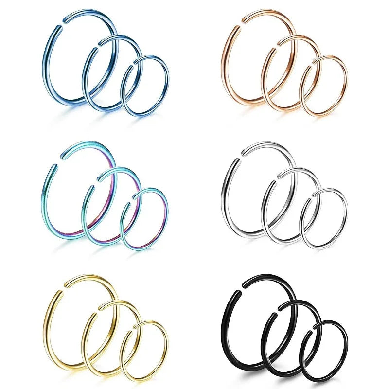 20G Thin Fake Septum Nose Ring Set, Septum Hoops and Labret Lip Rings for Cartilage, Tragus and Helix Earrings