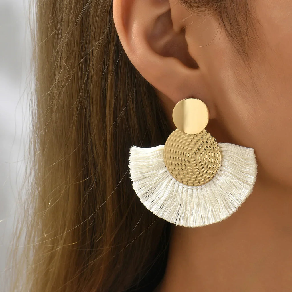 Bohemian Big Tassel Dangle White Fringe Earrings for Women Statement Jewelry