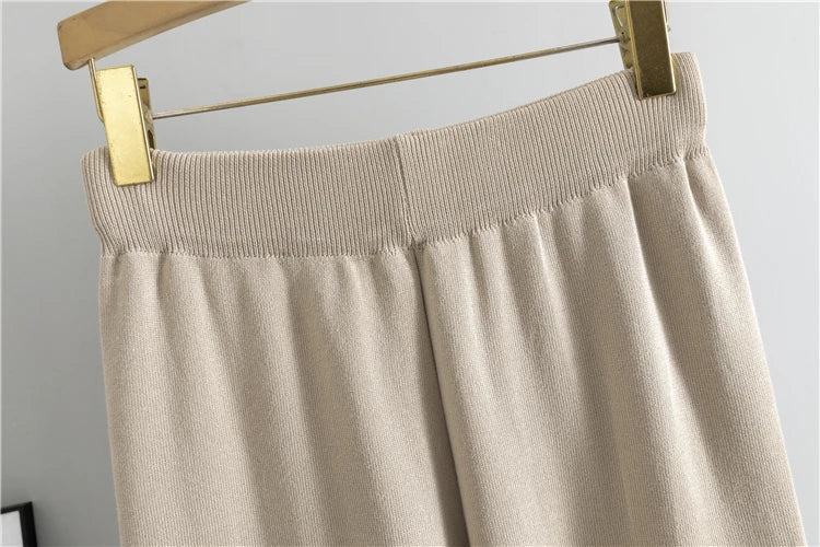 Cozy Knit Shawl Pants Set for Women with Elegant Turtleneck Sweater and Wide Leg Trousers