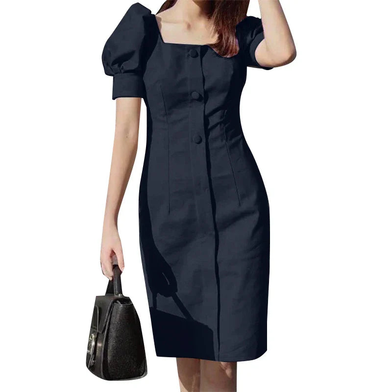 Puff Sleeve Square Collar Sheath Dress For Women Summer