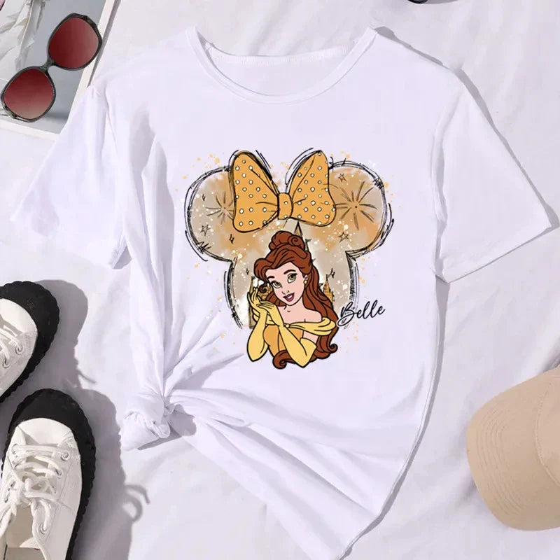 Kawaii Disney Princess Women's Cotton T-Shirt Comfortable Short Sleeve Summer Top