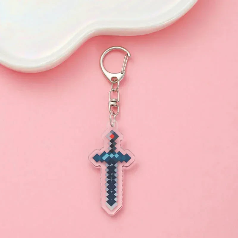 Diamond Sword Keychain with Enchanted Golden Apple and Pickaxe Model Toys for Gamers and Collectors