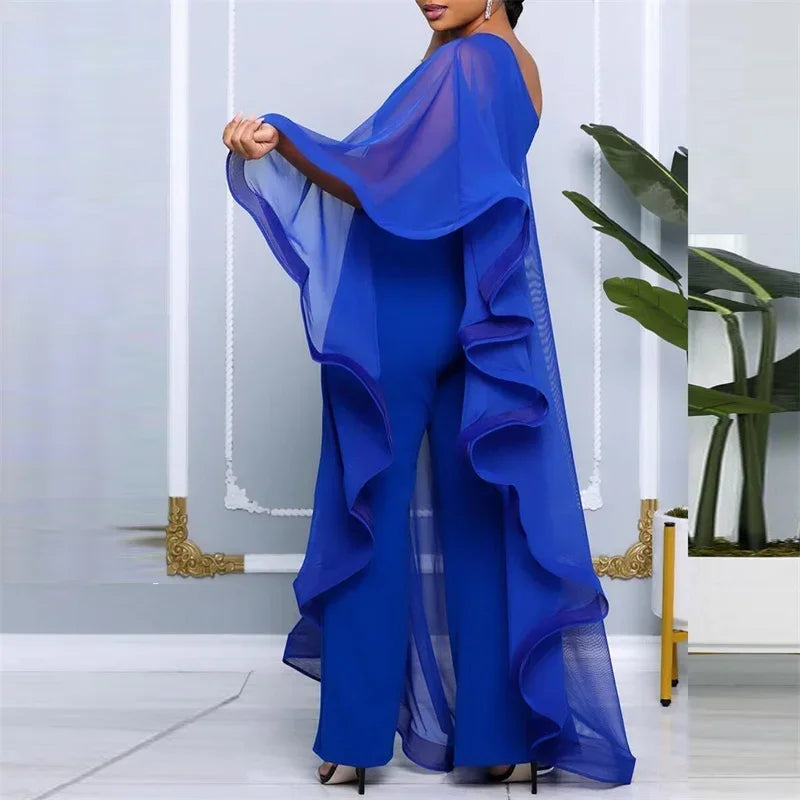 Elegant Chiffon One Shoulder Wide Leg Jumpsuit for Women Evening Party Birthday Romper Overalls Stylish One Piece Combinaison Femme