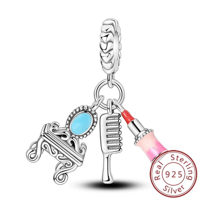 Fit 925 Sterling Silver Bow Perfume Bottle Pink Charms Beads for Women DIY Jewelry Gifts