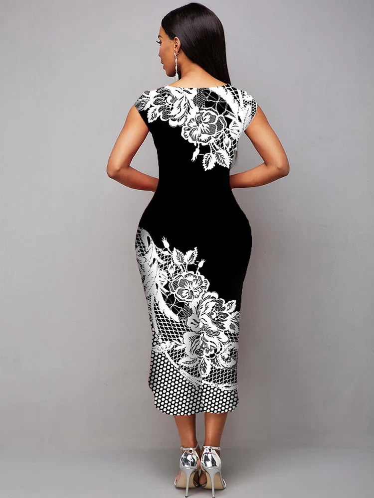 Elegant Summer Party Dress Bodycon Patchwork Sleeveless