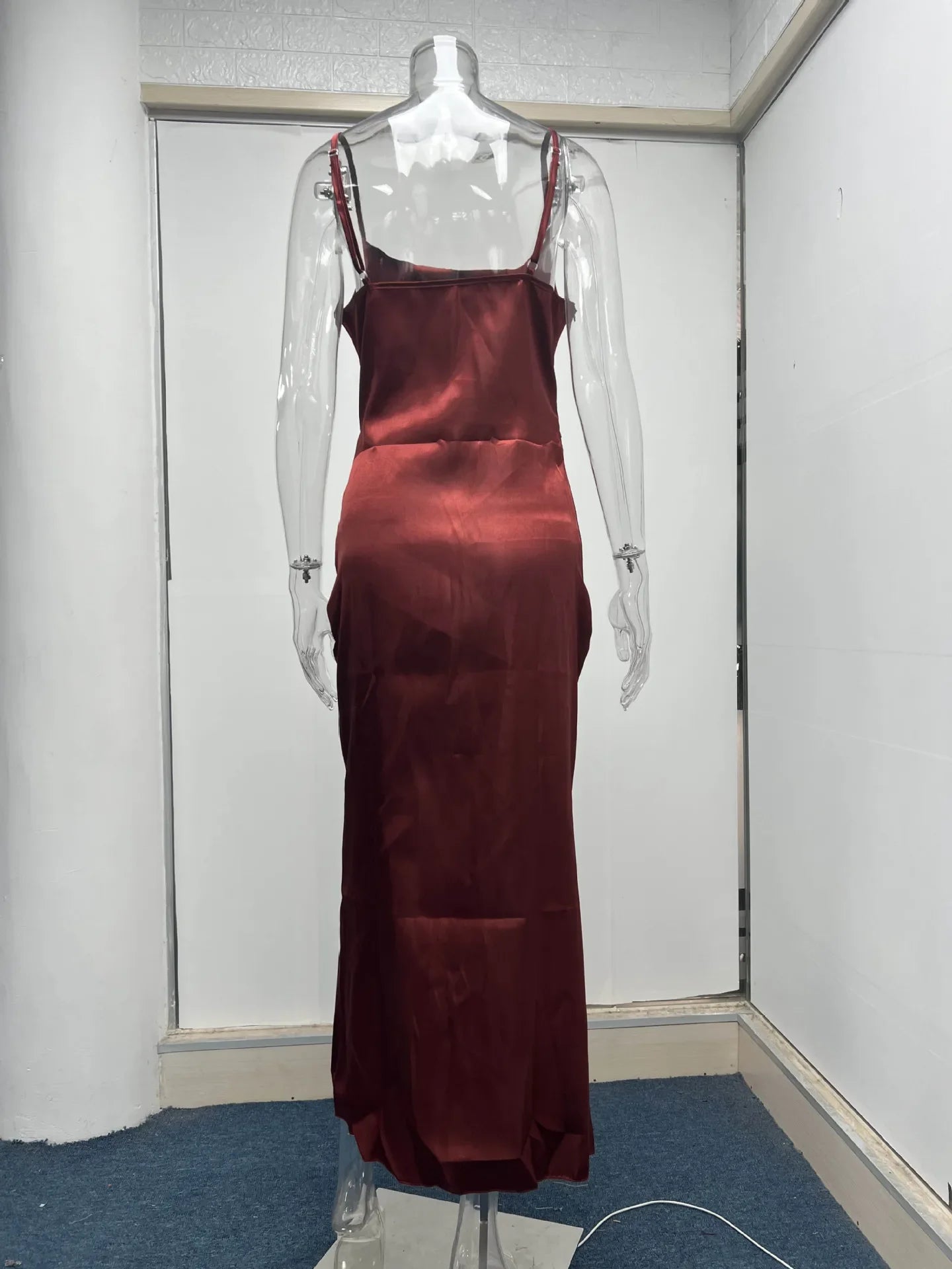 Elegant Satin Strap Dress With Back Split For Spring