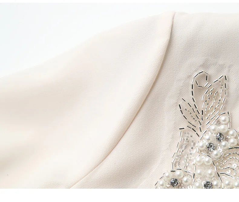 White Floral Embroidery A-Line Dress Short Sleeve Chic