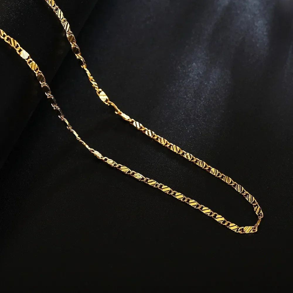 18k Gold Color Flat Chain Necklace 40-75cm for Women and Men Luxury Fashion Jewelry