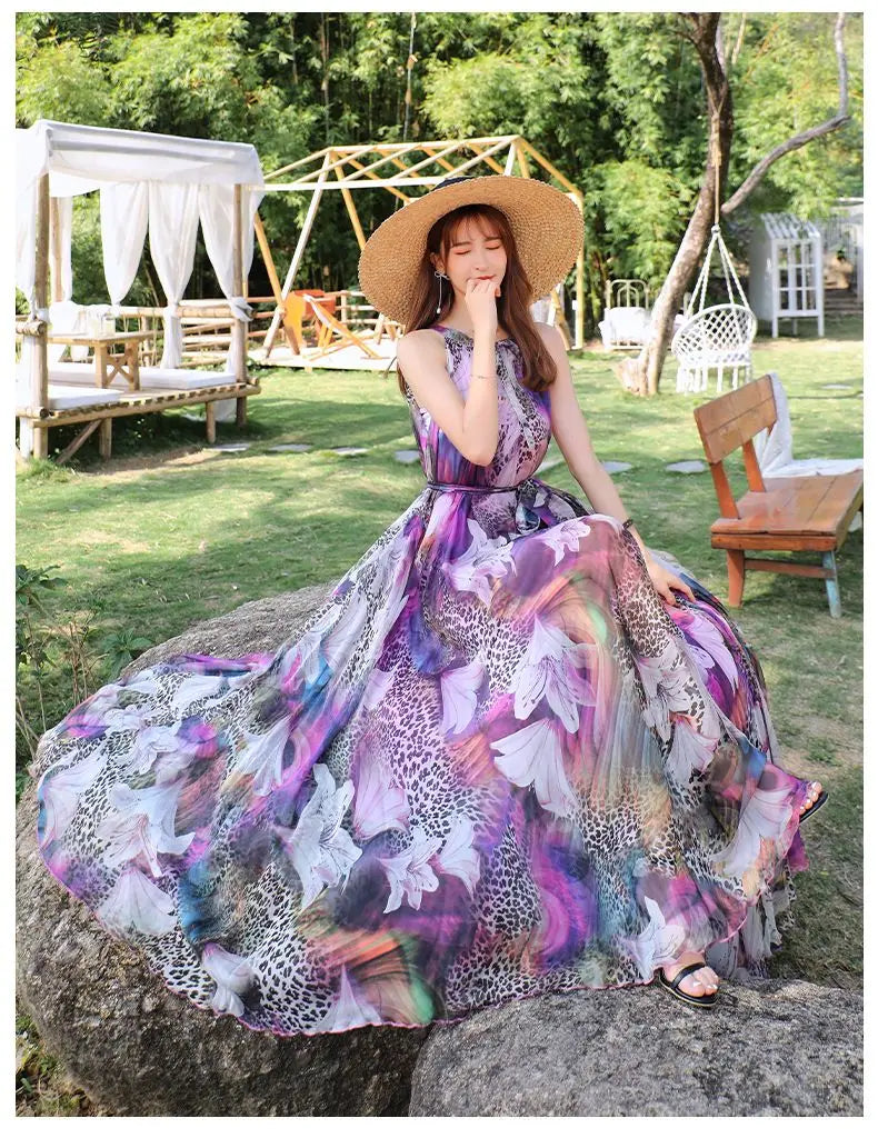 Floral Boho Backless Maxi Dress Women Beach Sundress